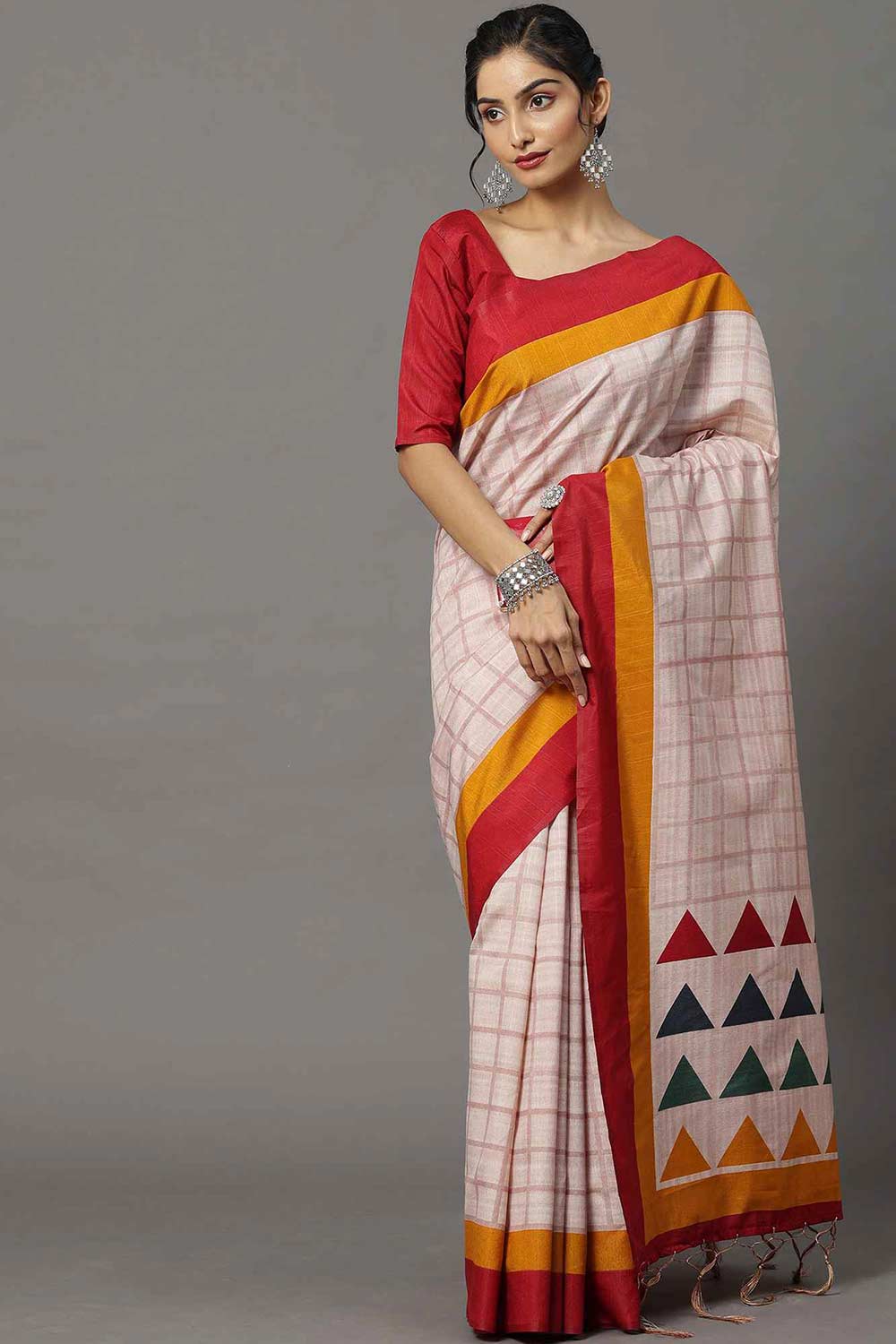 Buy Nadia Bhagalpuri Silk Cream Printed One Minute Saree Online - One Minute Saree