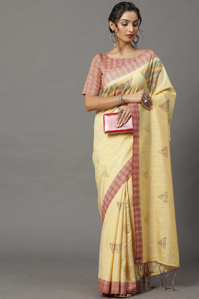 Buy Lucia Bhagalpuri Silk Yellow Printed One Minute Saree Online - One Minute Saree