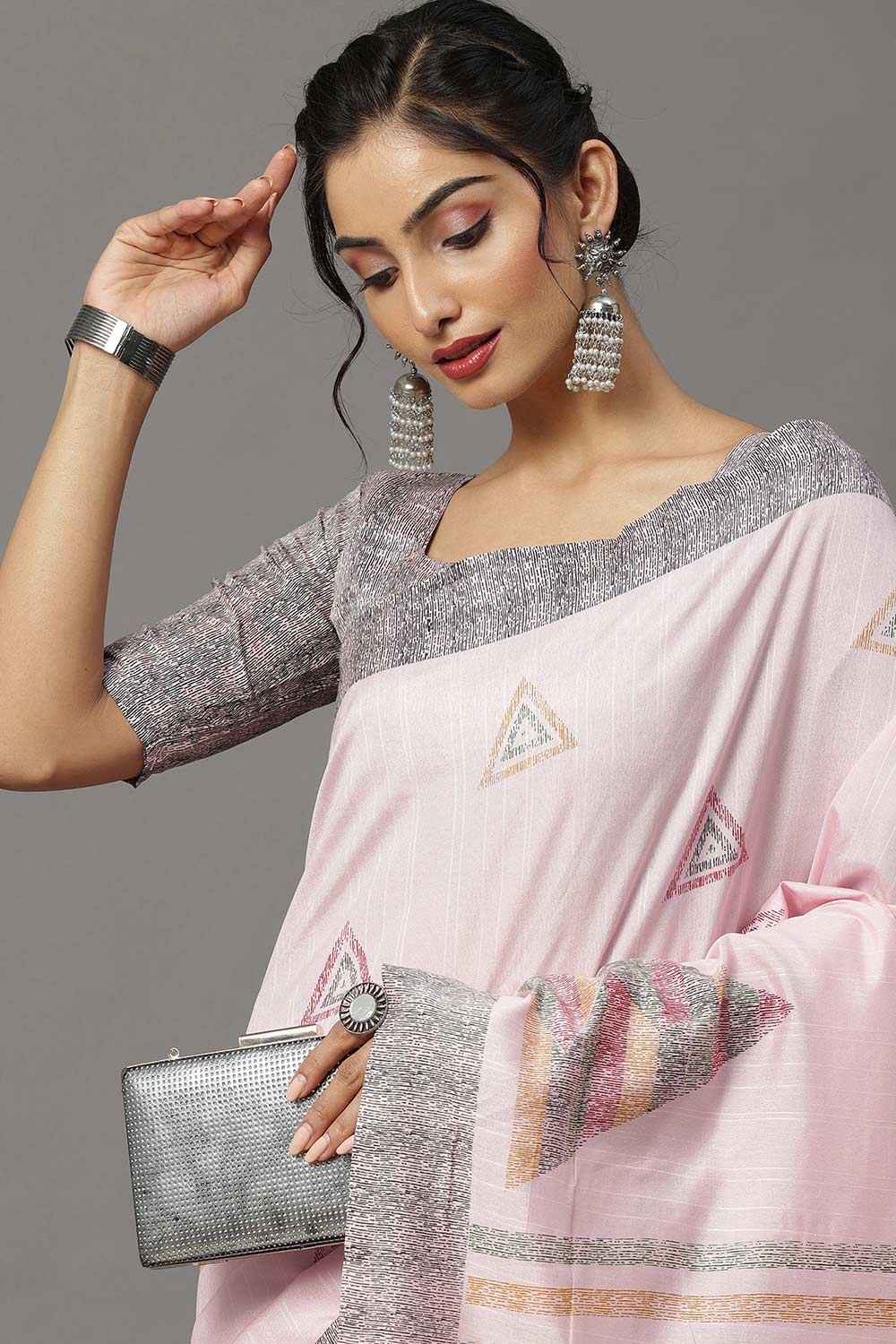 Buy Saira Bhagalpuri Silk Pink Printed Designer One Minute Saree Online