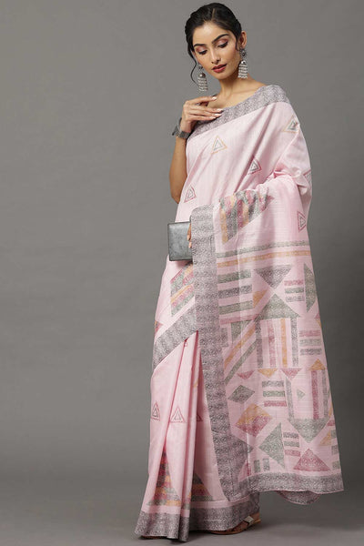 Saira Bhagalpuri Silk Pink Printed Designer One Minute Saree