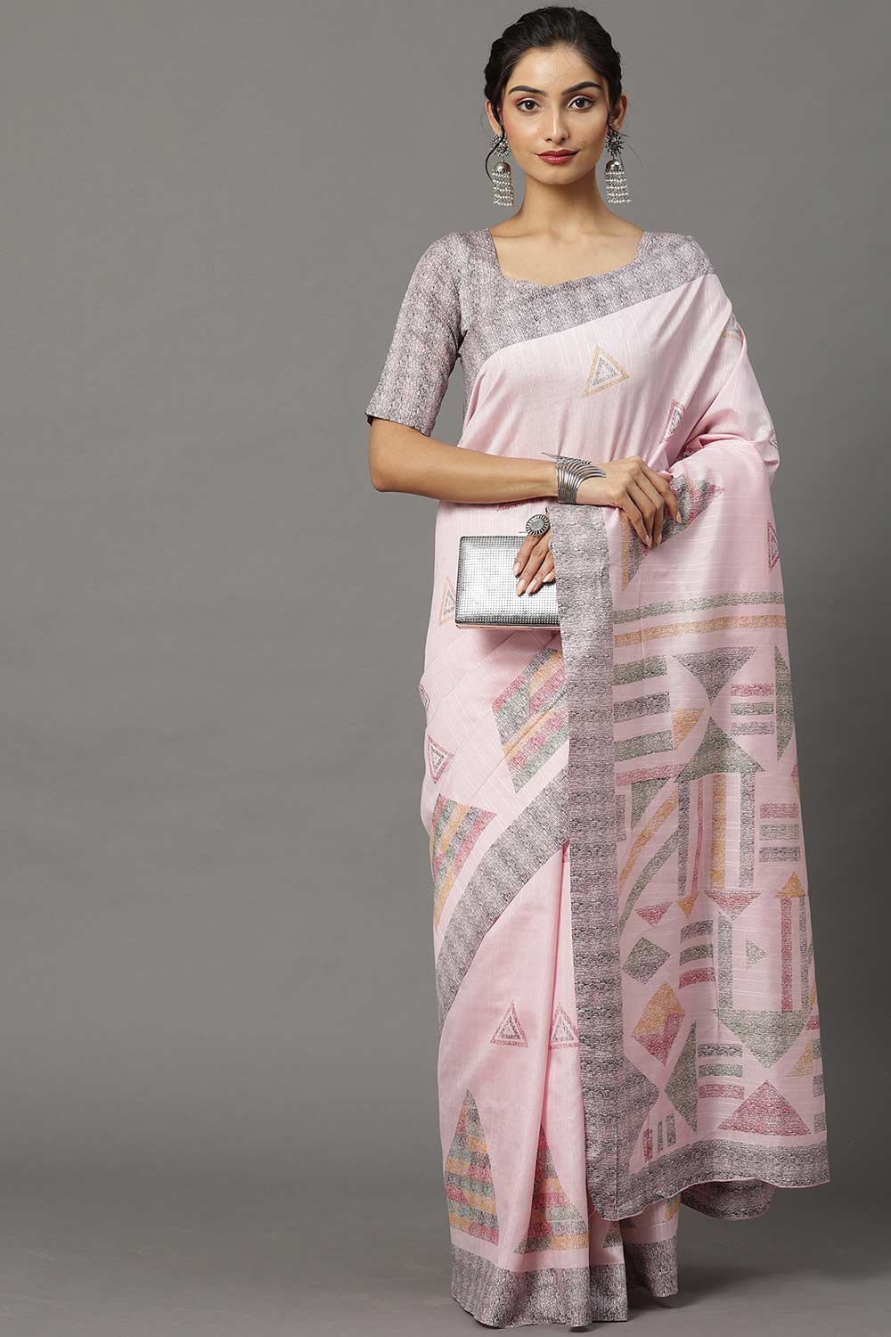 Buy Saira Bhagalpuri Silk Pink Printed Designer One Minute Saree Online - One Minute Saree
