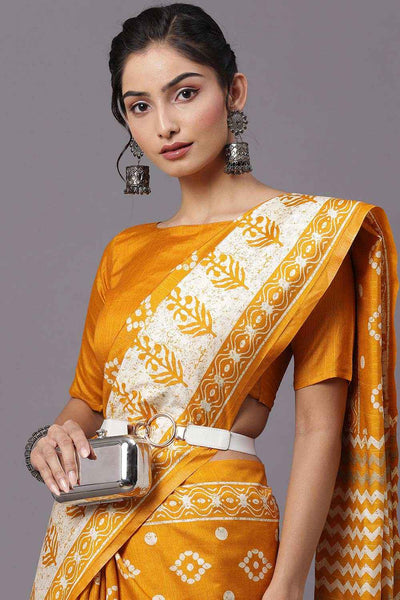 Buy Kaira Bhagalpuri Silk Yellow Printed Designer One Minute Saree Online