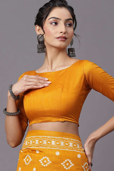 Buy Kaira Bhagalpuri Silk Yellow Printed Designer One Minute Saree Online - Side