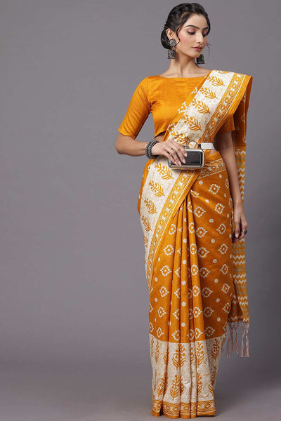 Buy Kaira Bhagalpuri Silk Yellow Printed Designer One Minute Saree Online - One Minute Saree
