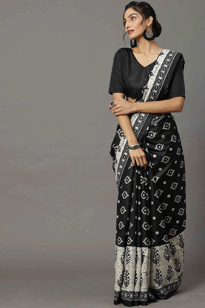 Buy Lila Bhagalpuri Silk Black Printed Designer One Minute Saree Online - One Minute Saree