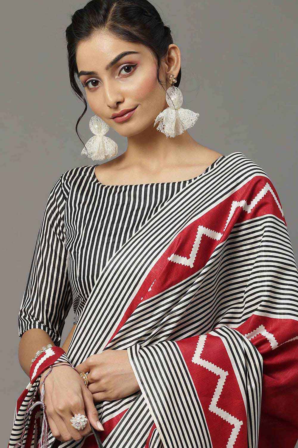 Buy Serena Bhagalpuri Silk Red And Black Printed Designer One Minute Saree Online