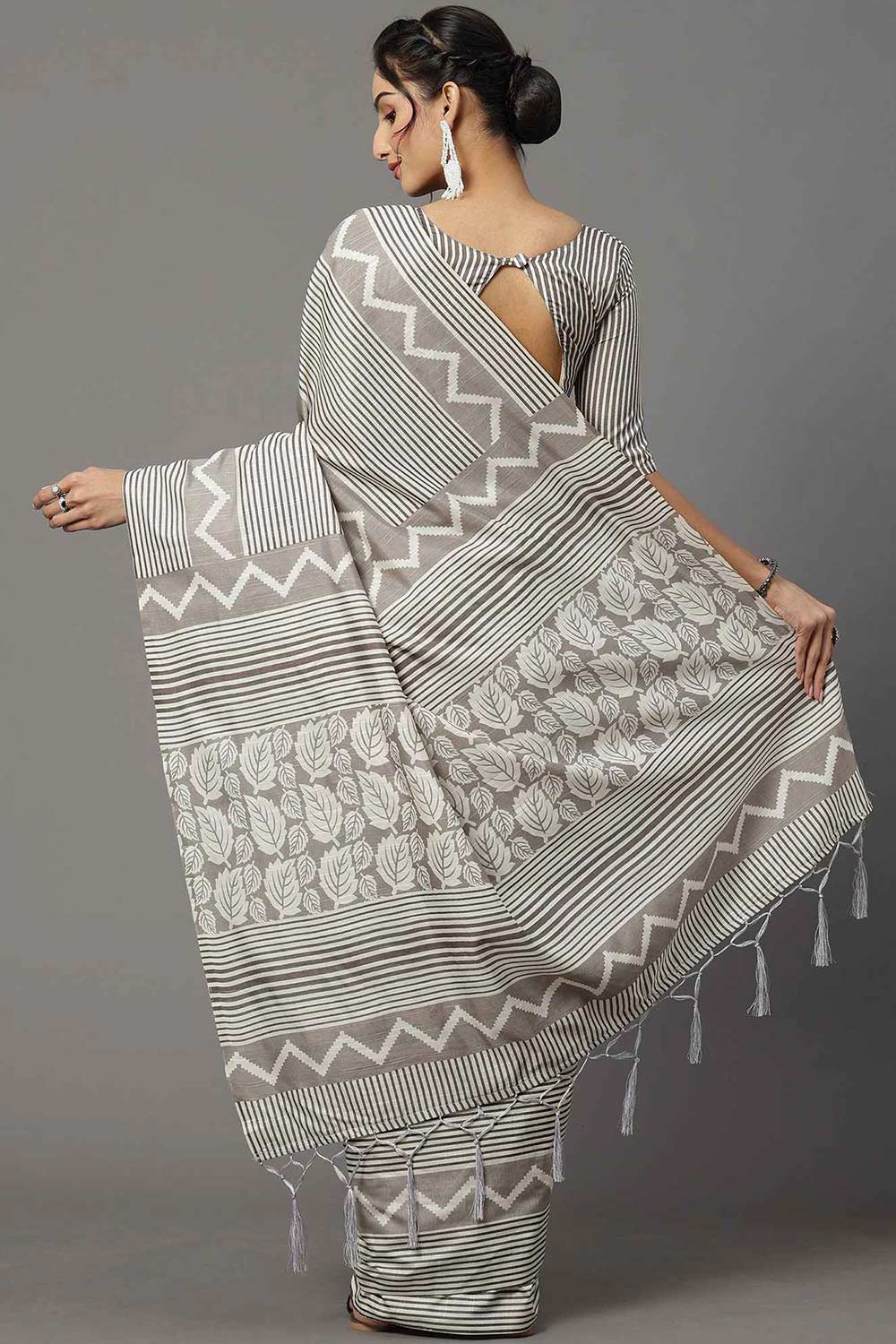 Shop Shelly Bhagalpuri Silk Grey Printed Designer One Minute Saree at best offer at our  Store - One Minute Saree