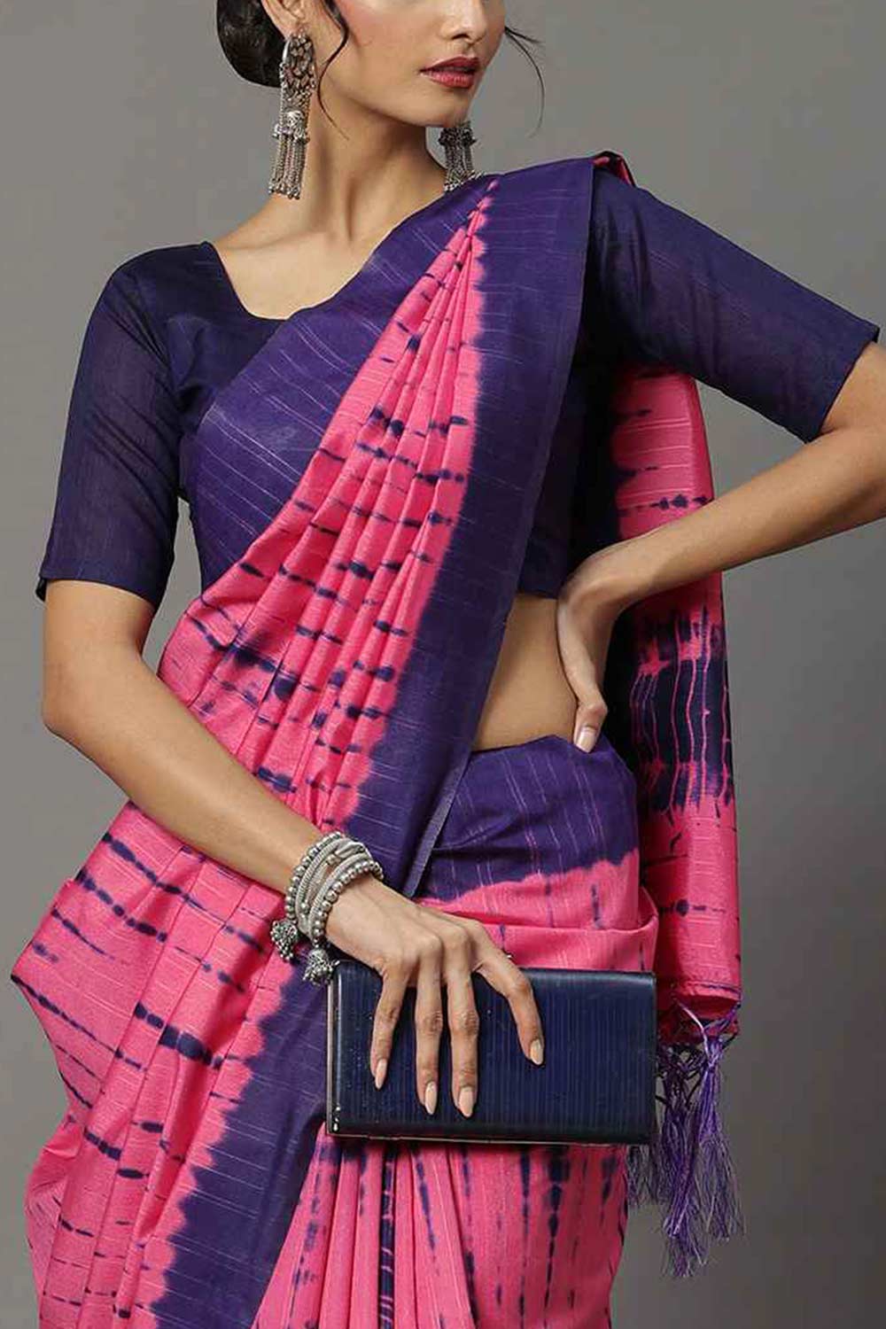 Buy Ashlee Bhagalpuri Silk Pink Printed One Minute Saree Online - Zoom In