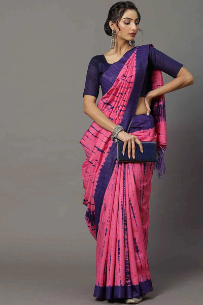 Buy Ashlee Bhagalpuri Silk Pink Printed One Minute Saree Online - One Minute Saree