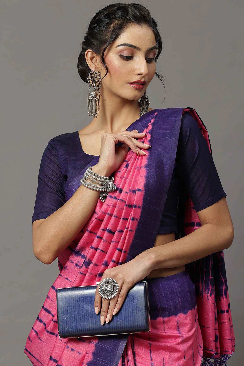 Buy Ashlee Bhagalpuri Silk Pink Printed One Minute Saree Online