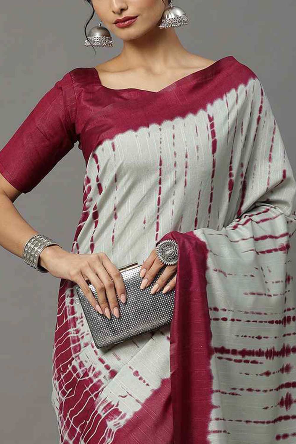 Buy Bina Bhagalpuri Silk Grey Printed One Minute Saree Online - Zoom In