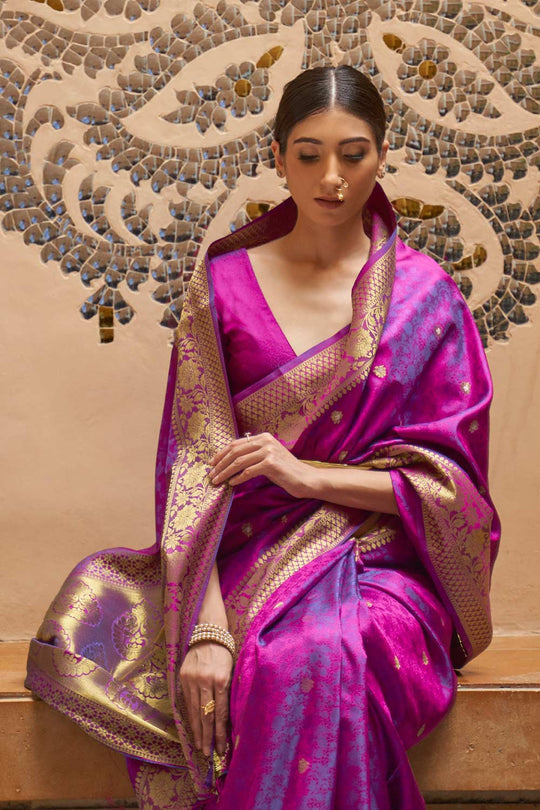 Shop Purple Silk Foil Print Lace Saree at best offer at our  Store - One Minute Saree