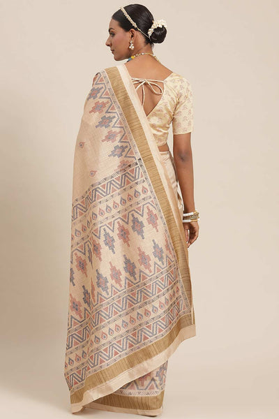 Shop Lila Beige Bhagalpuri Silk Geometric Printed One Minute Saree at best offer at our  Store - One Minute Saree