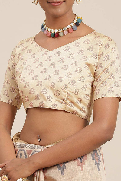 Buy Lila Beige Bhagalpuri Silk Geometric Printed One Minute Saree Online - Back