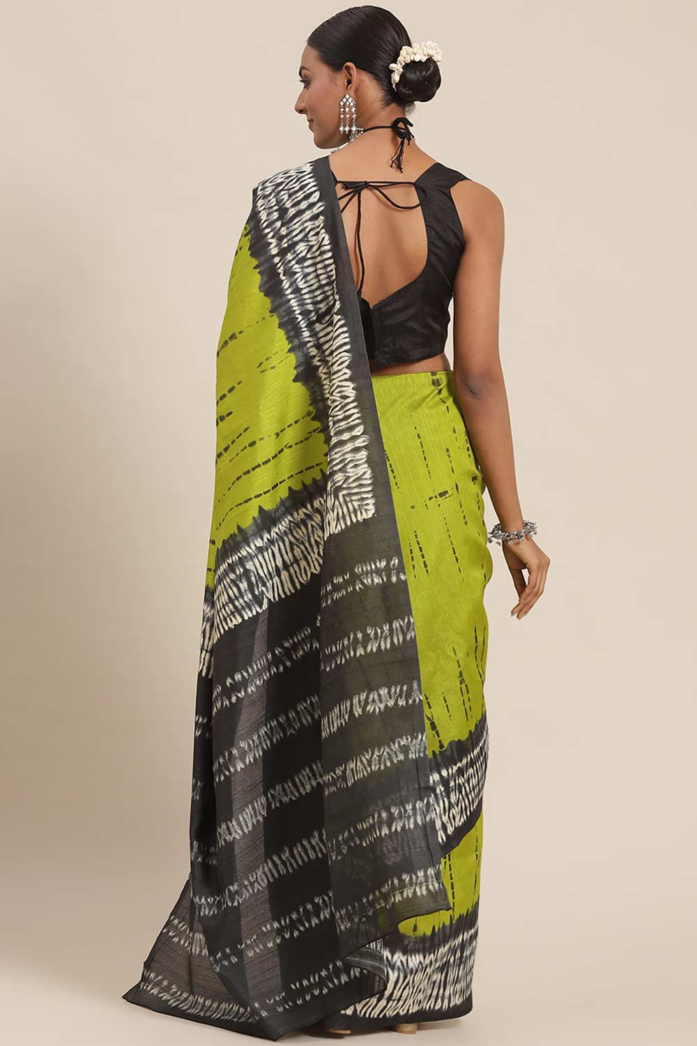 Shop Gia Olive Bhagalpuri Silk Tie Dye Block Printed One Minute Saree at best offer at our  Store - One Minute Saree