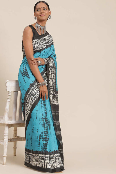 Buy Trina Blue Bhagalpuri Silk Tie Dye Block Printed One Minute Saree Online - One Minute Saree