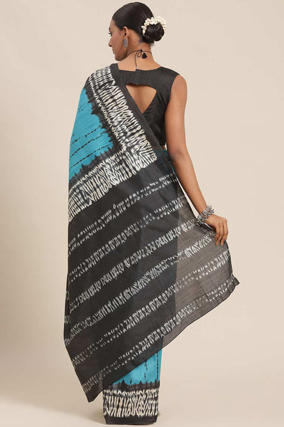 Shop Trina Blue Bhagalpuri Silk Tie Dye Block Printed One Minute Saree at best offer at our  Store - One Minute Saree