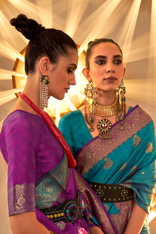 Shop Kornella Purple Art Silk Lace, Foil-print Saree at best offer at our  Store - One Minute Saree