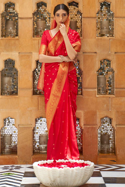 Buy Red Silk Embroidered Lace Saree Online - One Minute Saree