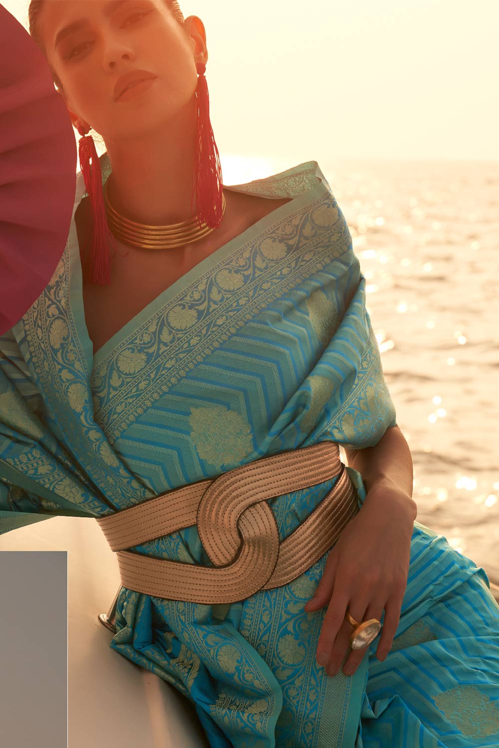 Shop Kingston Light Blue Satin Nylon Two Tone Weaving Saree at best offer at our  Store - One Minute Saree