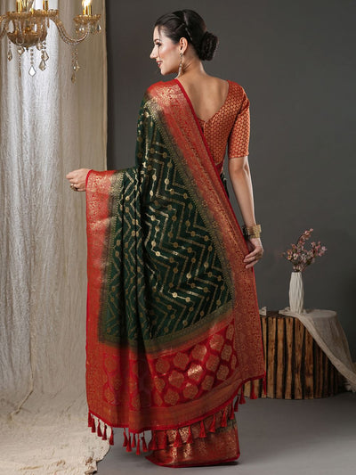 Shop Prachi Dark Green & Red Georgette Kanjivaram One Minute Saree at best offer at our  Store - One Minute Saree