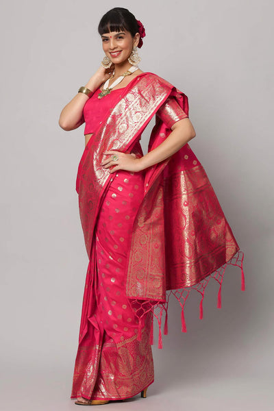 Buy Riya Rani Pink & Gold Full Embroidered Banarasi One Minute Saree Online - One Minute Saree