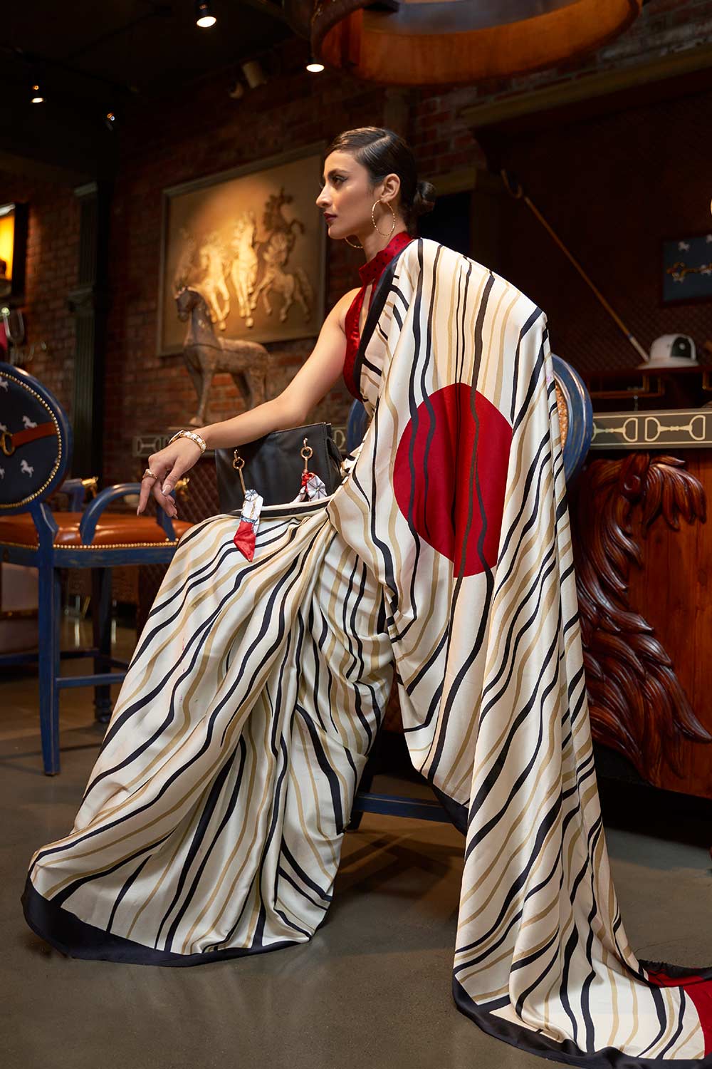 Shop White Satin Printed Saree at best offer at our  Store - One Minute Saree