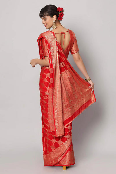 Shop Jiva Red Gold Embroidered Georgette One Minute Saree at best offer at our  Store - One Minute Saree