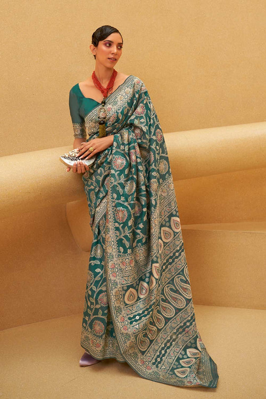 Buy Green Cotton Chikankari Saree Online - One Minute Saree