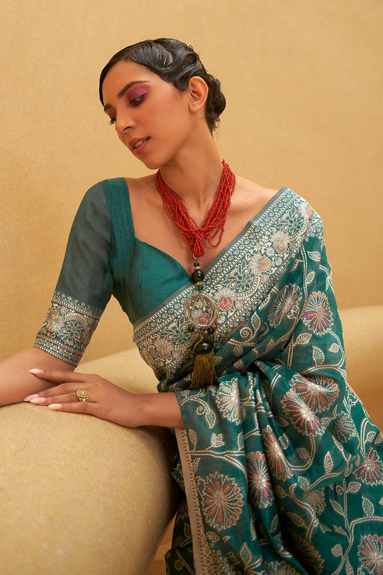 Buy Green Cotton Chikankari Saree Online