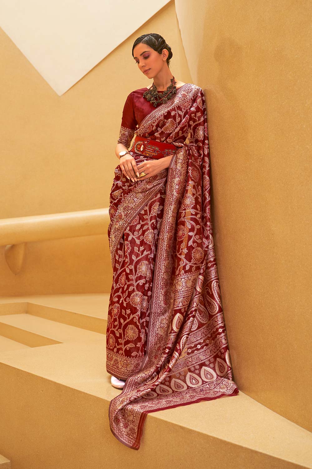 Buy Kitasha Red Cotton Chikankari Saree Online - One Minute Saree