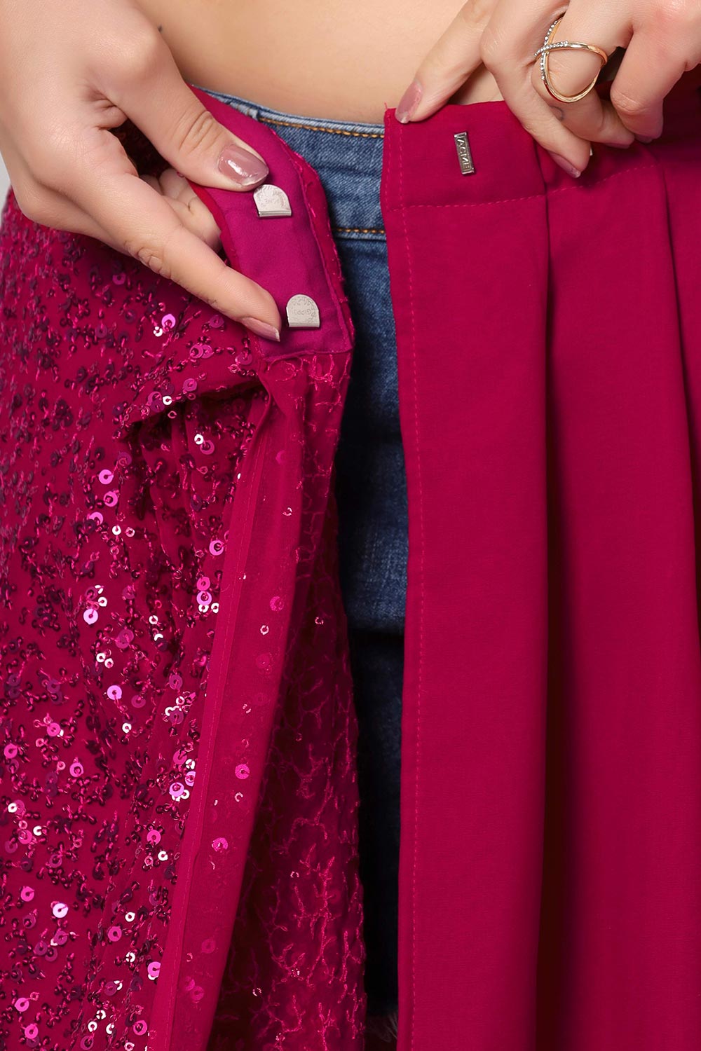 Buy Tasha Pink Sequins Embroidery Faux Georgette One Minute Saree Online - Zoom In