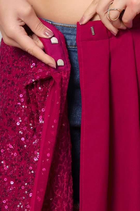 Buy Tasha Pink Sequins Embroidery Faux Georgette One Minute Saree Online - Zoom In