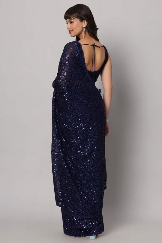 Shop Jesse Royal Blue Sequins Embroidery Faux Georgette One Minute Saree at best offer at our  Store - One Minute Saree
