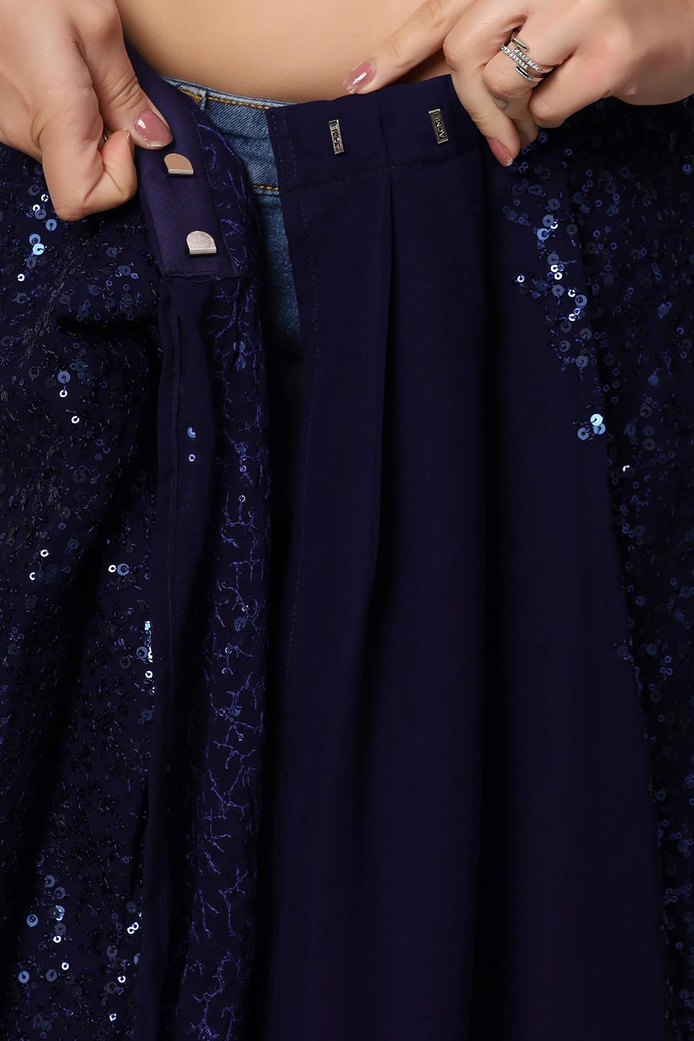 Buy Jesse Royal Blue Sequins Embroidery Faux Georgette One Minute Saree Online - Zoom In