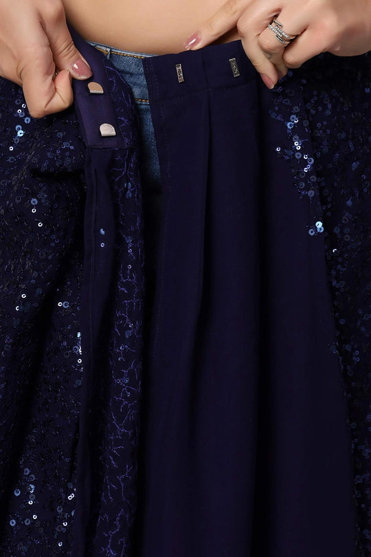 Buy Jesse Royal Blue Sequins Embroidery Faux Georgette One Minute Saree Online - Zoom In