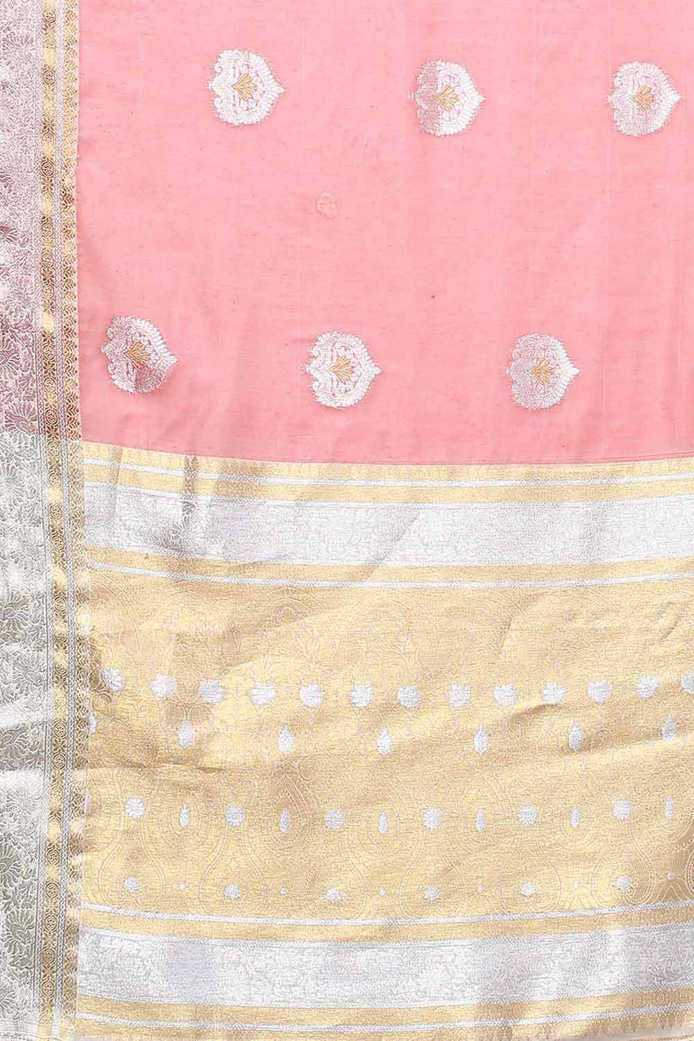 Buy Sharise Pink Banarasi Silk Cotton One Minute Saree Online - Front