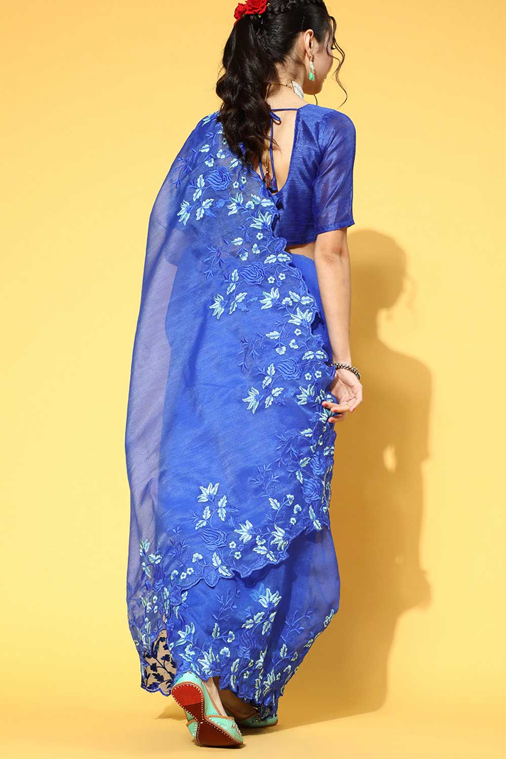 Shop Leanne Turquoise Embroidered Organza One Minute Saree at best offer at our  Store - One Minute Saree