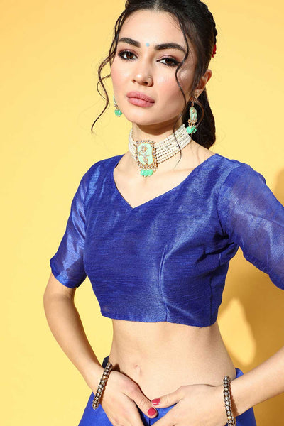 Buy Leanne Turquoise Embroidered Organza One Minute Saree Online - Front