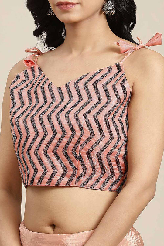 Buy Ruth Peach Solid Pure Crepe One Minute Saree Online - Back