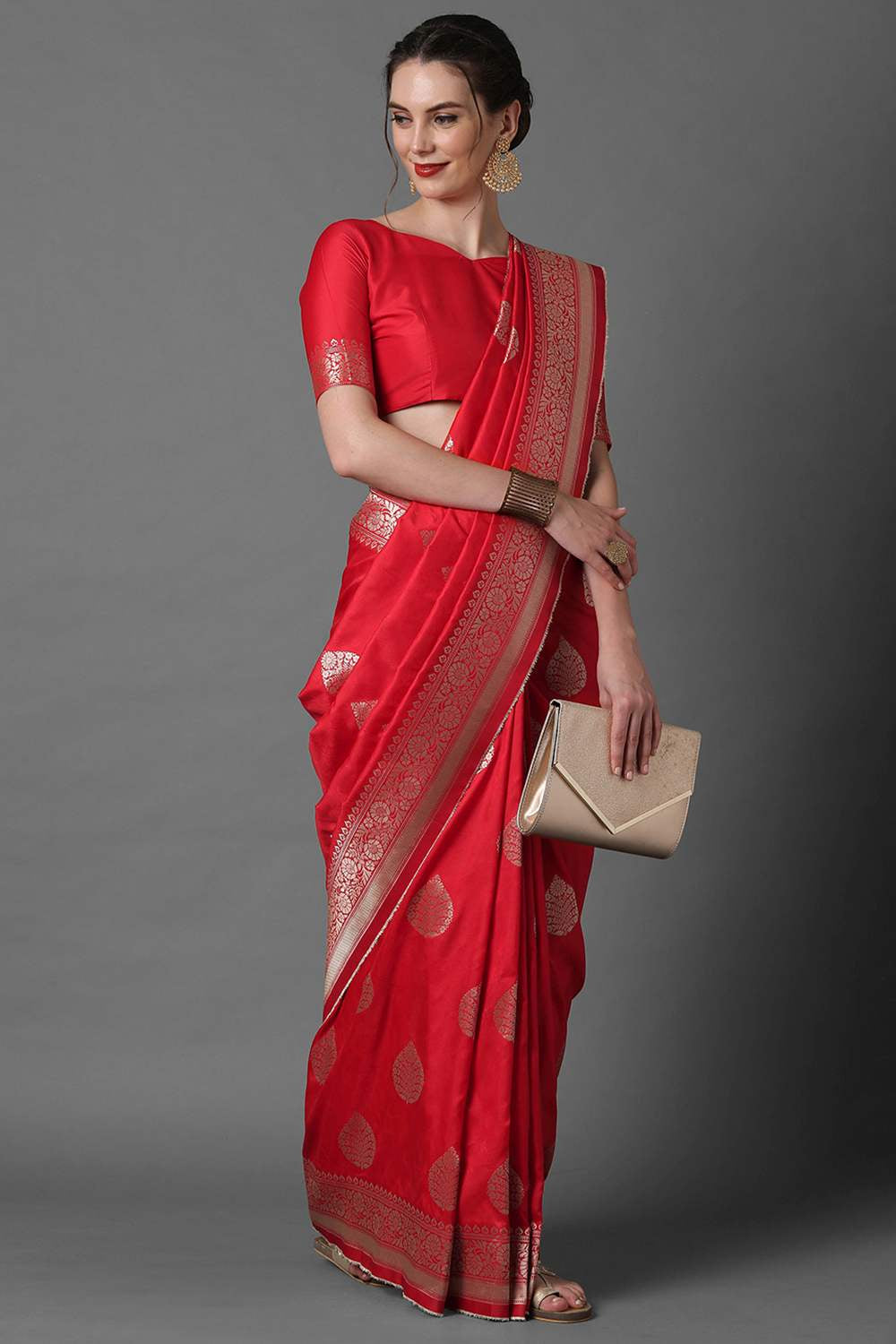 Buy Rina Red Woven Art Silk One Minute Saree Online