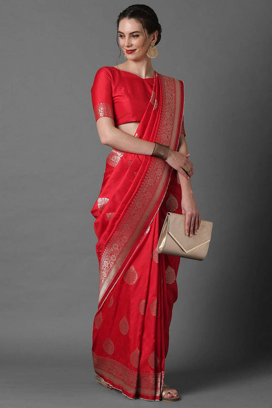 Buy Rina Red Woven Art Silk One Minute Saree Online