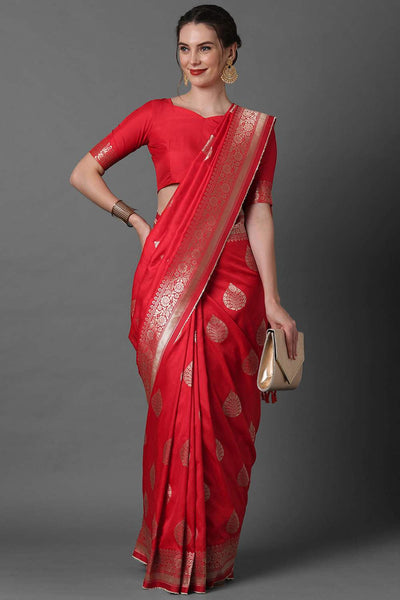 Buy Rina Red Woven Art Silk One Minute Saree Online - One Minute Saree