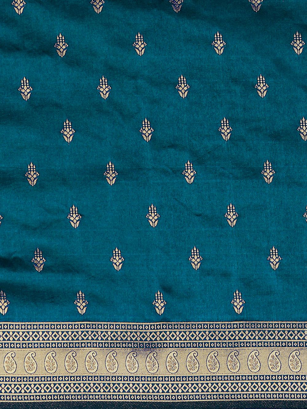Buy Minal Teal Blue Silk Blend Banarasi One Minute Saree Online - Front
