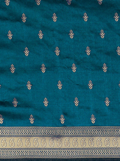 Buy Minal Teal Blue Silk Blend Banarasi One Minute Saree Online - Front