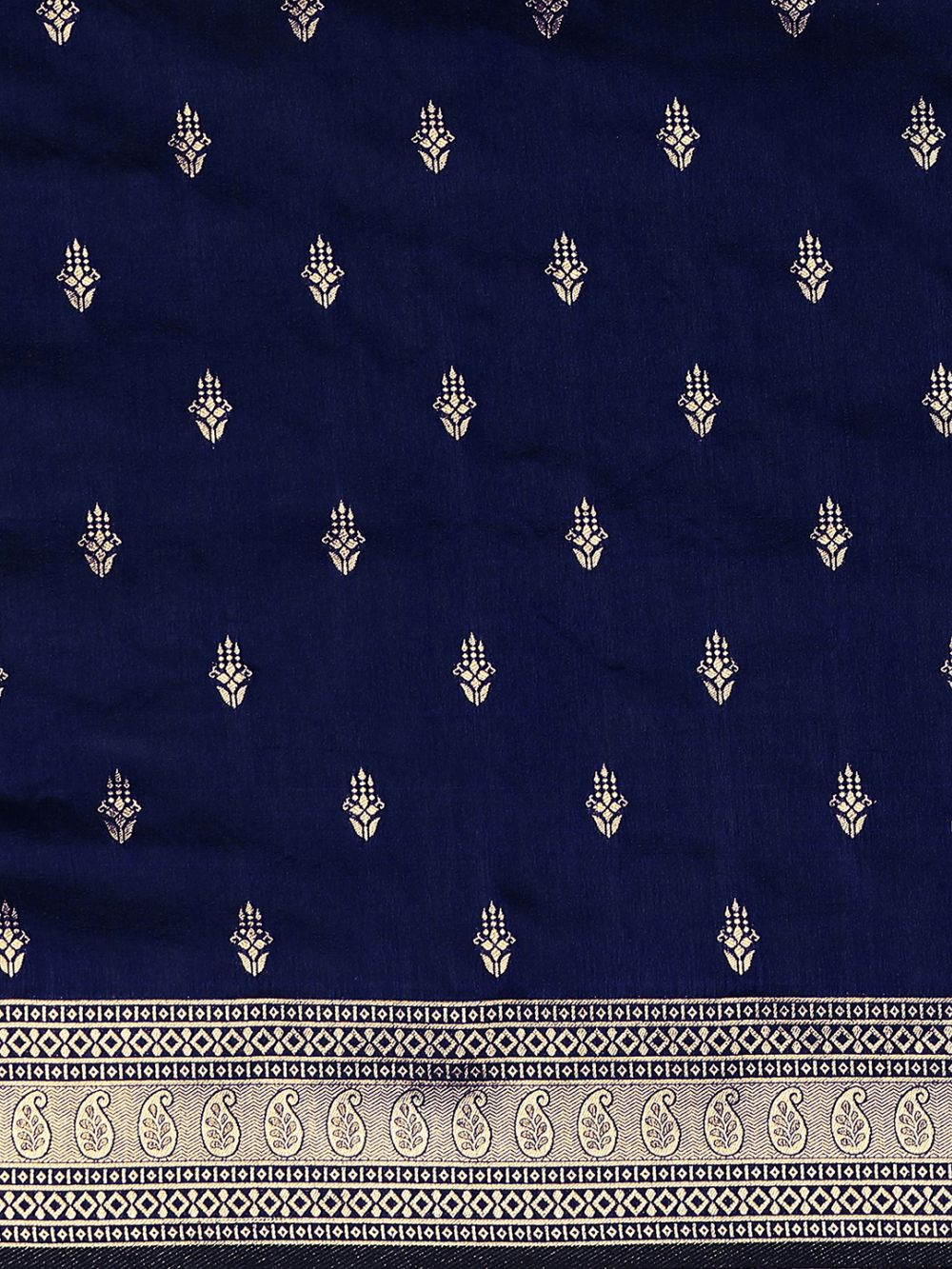 Buy Ana Navy Blue Silk Blend Banarasi One Minute Saree Online - Front