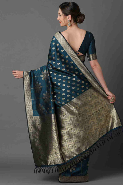 Shop Madhu Teal Blue Woven Art Silk One Minute Saree at best offer at our  Store - One Minute Saree