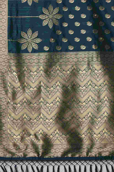 Buy Madhu Teal Blue Woven Art Silk One Minute Saree Online - Front