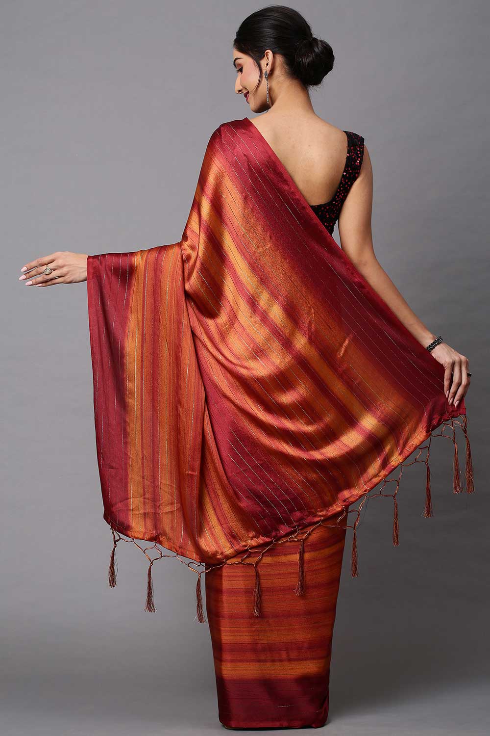 Shop Lori Rust Striped Poly Georgette One Minute Saree at best offer at our  Store - One Minute Saree