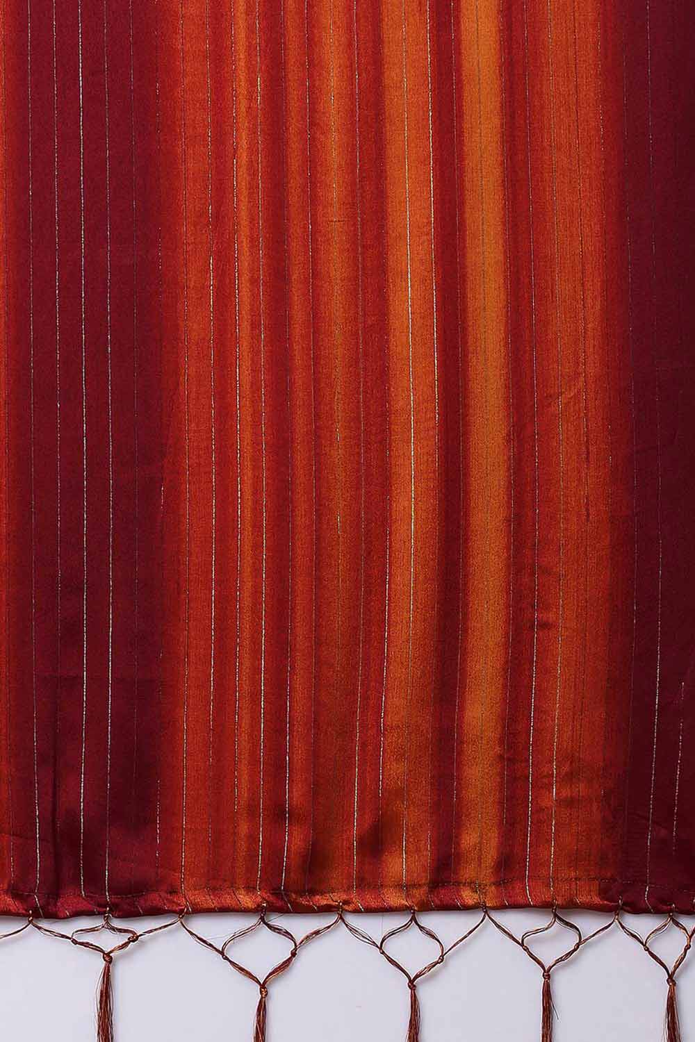 Buy Lori Rust Striped Poly Georgette One Minute Saree Online - Back